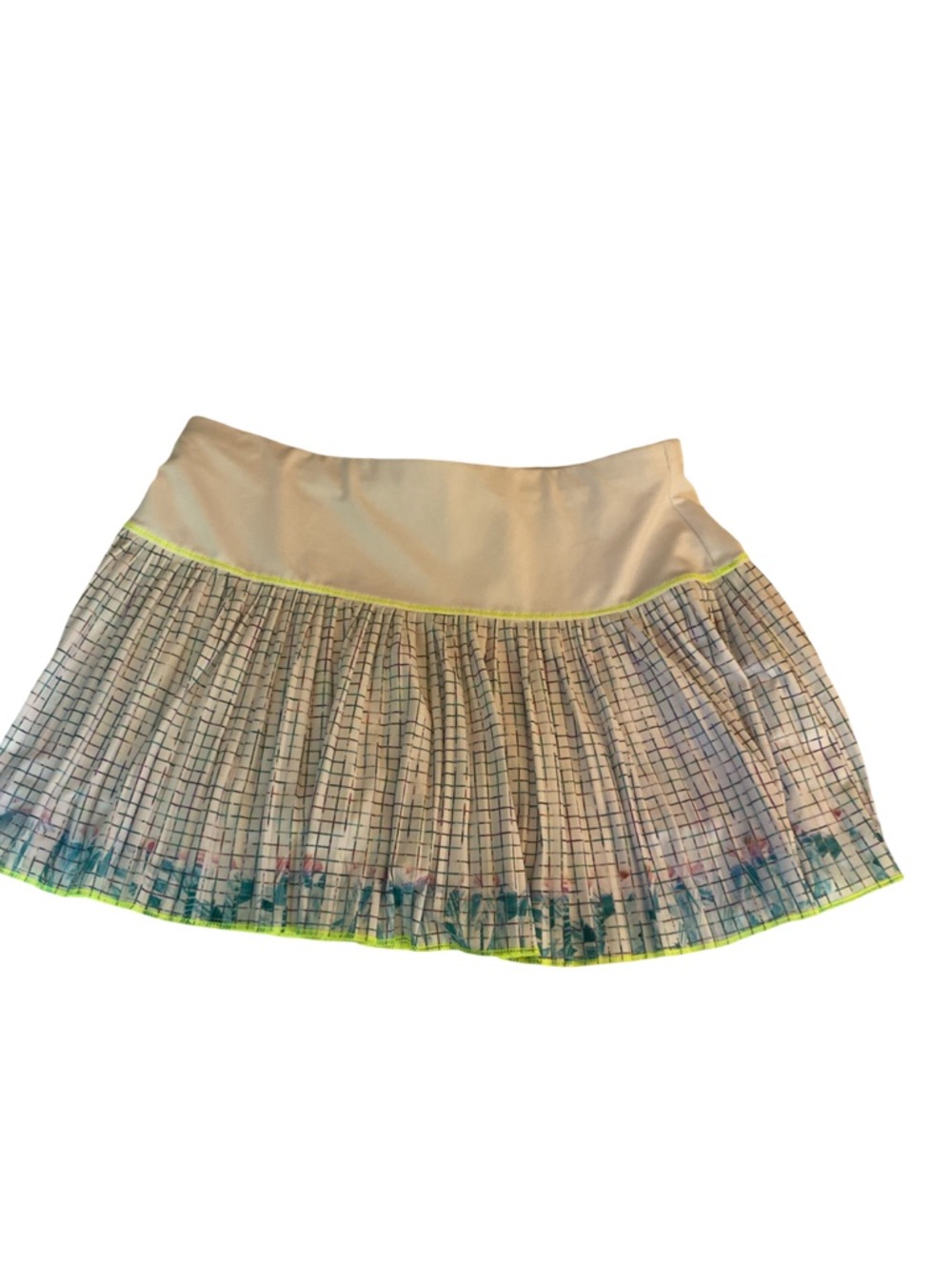 Lucky in Love White Pleated Grid Skort with Neon Yellow Trim-XS white , yellow